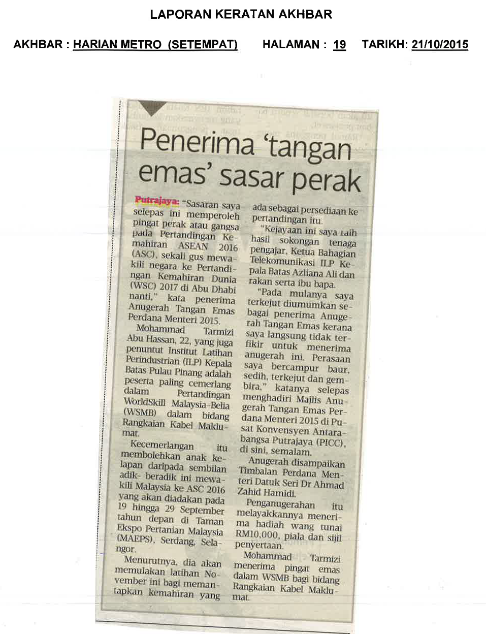  Penerima 'tangan emas' sasar perak - 21 Oktober 2015