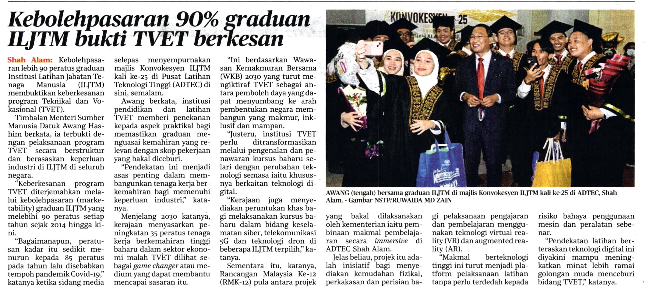 Kebolehpasaran 90% graduan ILJTM bukti TVET berkesan