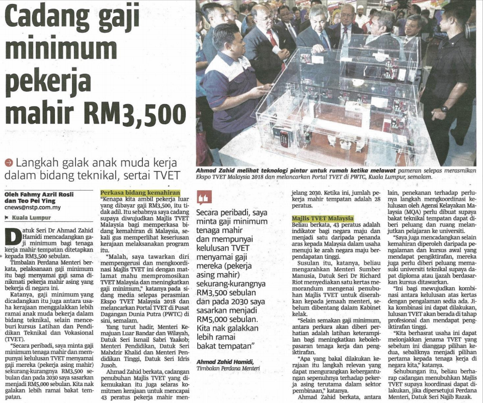 cadang gaji minimum pekerja mahir RM3500
