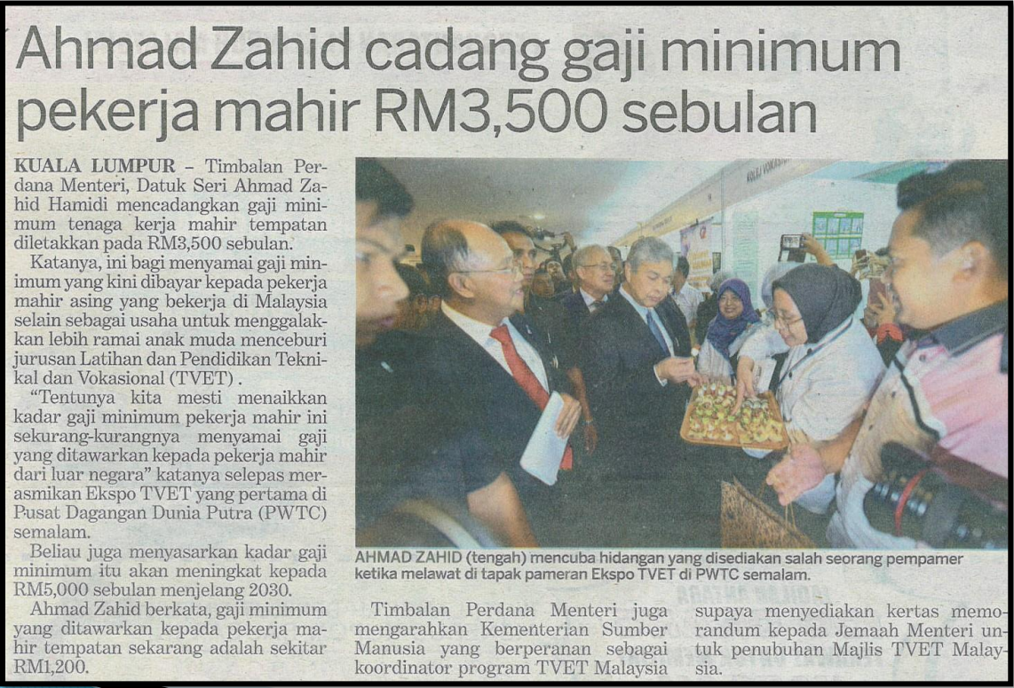 Ahmad Zahid cadang gaji minimum pekerja mahir RM3500 sebulan