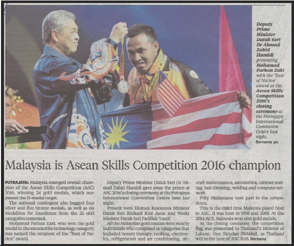 Malaysia is Asean Skills Competition 2016 Champion